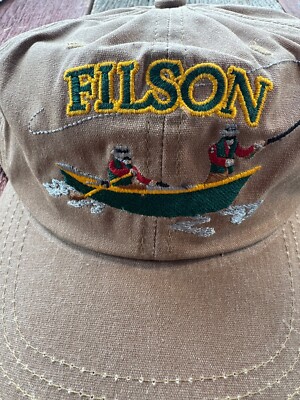 Filson Embroidered Pecan Boat Logger Cap Brown Leather Strap New