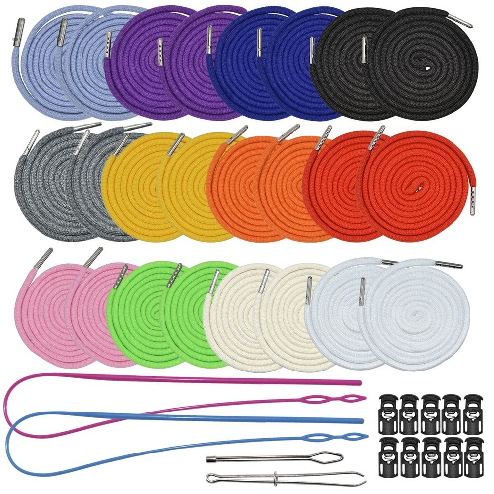 24Pack Universal Drawstrings with 4 Threaders and 10 Accessories Included