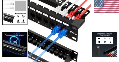 24-Port 10Gbps RJ45 Patch Panel - Toolless Termination & Gold Plated Connectors - Picture 2 of 8