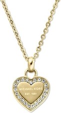 MICHAEL KORS HERITAGE GOLD TONE HEART SHSPE CHARM CRYSTALS NECKLACE MKJ3969