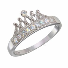 Sterling Silver CZ Stones Tiara Crown Ladies Ring