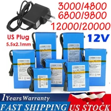 12V DC Rechargeable Lithium-ion Battery Portable Battery Pack w/ Charger Switch