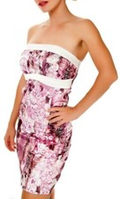 Sexy Miss Ladies Flower Mini Dress Bandeau Satin Pencil Dress 34 36 38 Colorful