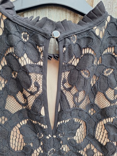 Stunning OASIS Portrait Style Shell Black Nude Lined Lace Top 12 Was £36 VGC - Picture 11 of 13