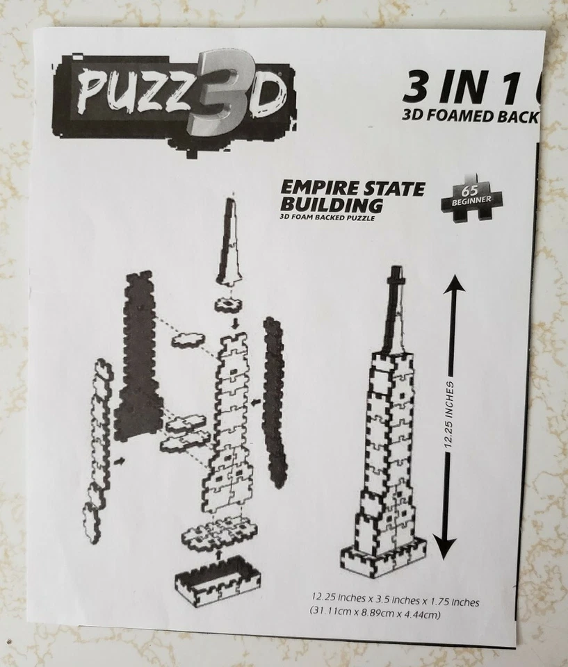 PUZZ3D 3 IN 1 USA LANDMARKS BEGINNER EMPIRE STATE BUILDING ONLY SEALED COMPLETE - Image 3 of 3