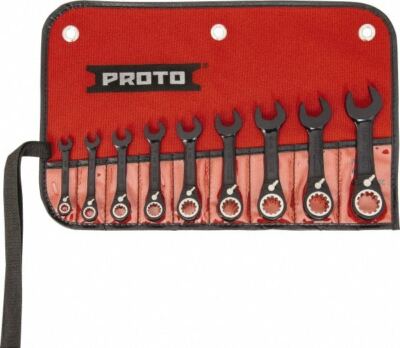 Proto 9 Piece, 1/4'' to 3/4'', 12 Point Short Ratcheting Reversible Combination...