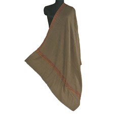 Sanskriti Vintage Long Pure Woolen Brown Shawl Hand Made Suzani Scarf Stole
