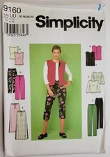 2000 Simplicity Pattern 9160 Misses Pants Skirt Vest Knit Top 16-18-20-22  Uncut