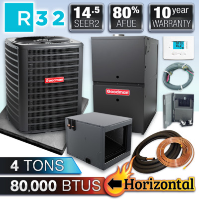 Goodman 4 Ton 14.5 SEER2 AC & 80% 80K BTU Horizontal Gas Furnace Split System