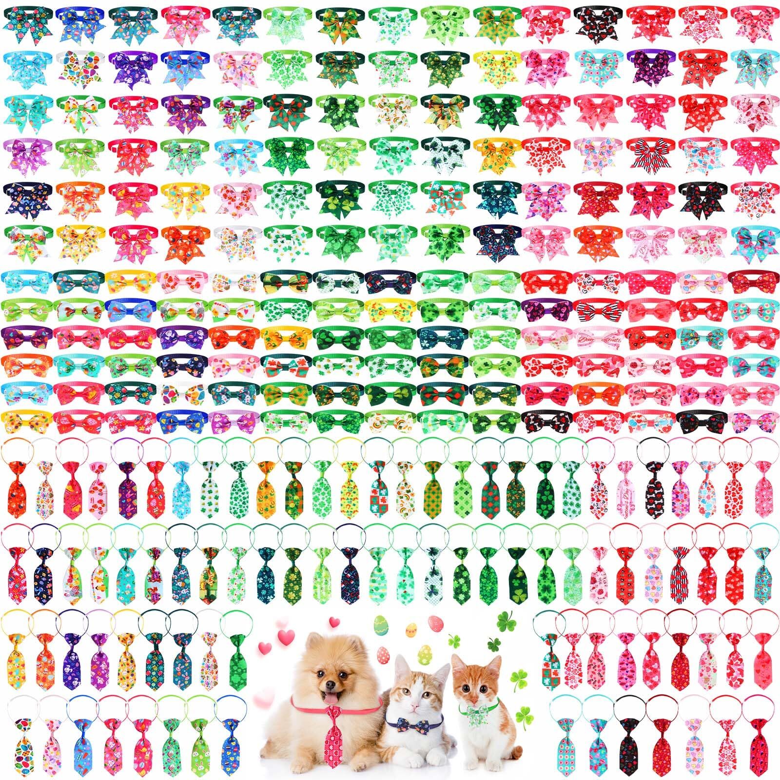 270 Pcs Valentine's Day Dog Bow Ties St. Patrick's Day Dog Collars Easter Cat...