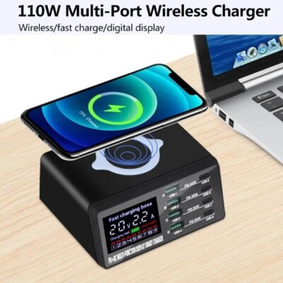 110W 8 Ports Wireless Charging Station PD Fast Charger USB Quick 3.0 Adapter HUB