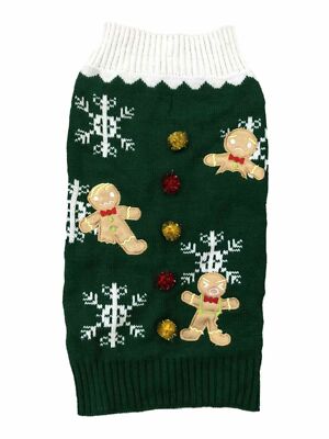 Green Ginger Bread Man Christmas Holiday Dog Sweater Pet Costume X-Large