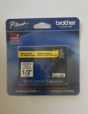 Brother P-Touch 1/2  BLACK ON YELLOW Label Maker Tape 1/2   12mm X 26.2  