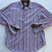 Robert Graham Shirt Men  s Striped Colorful Long Sleeve Button Flip Cuff XL