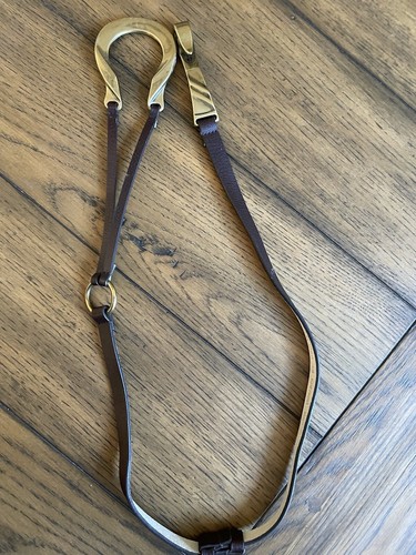 Chico’s Brown Leather Adjustable Brass Horseshoe Buckle Belt S/M - Picture 3 of 8