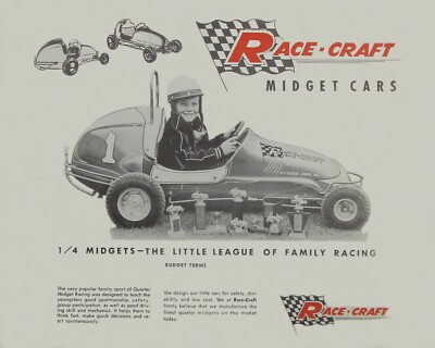 New! Vintage and Rare 1959 Race-Craft Quarter 1/4 Midget Ad in
