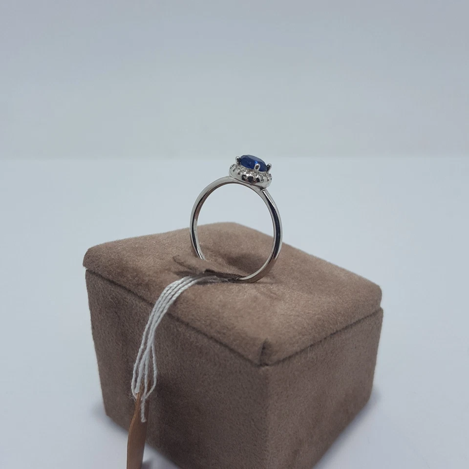 Anello zaffiro zircone blu intenso taglio brillante montatura argento 925 bianco - Immagine 4 di 4