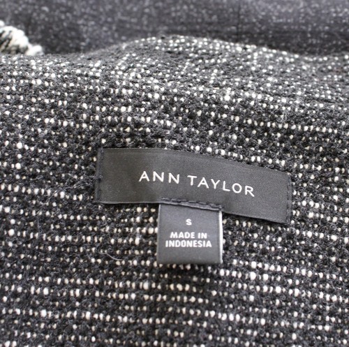 Ann Taylor Gray White Tweed Fringe Trim Asymmetric Zip Moto Blazer Jacket Size S - Picture 5 of 9