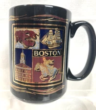 Quality Boston Coffee Mug  16 fl. oz. Ceramic Cup M Ware Glossy black & gold