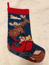 vintage wool needlepint stocking santa with reindeer