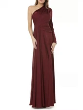 Kay Unger One Shoulder Faille Gown in Wine SZ 2 NWOT