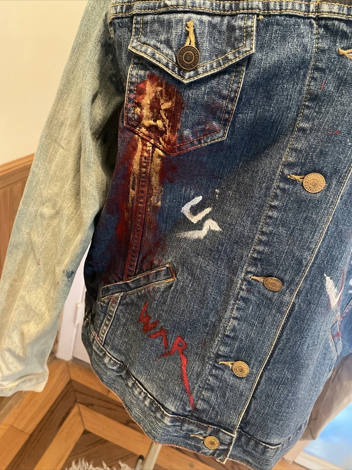 VTG Levi' Strauss Customized Cut Out Painted WOMENS XL Trucker Jean Jacket - Image 3 of 4