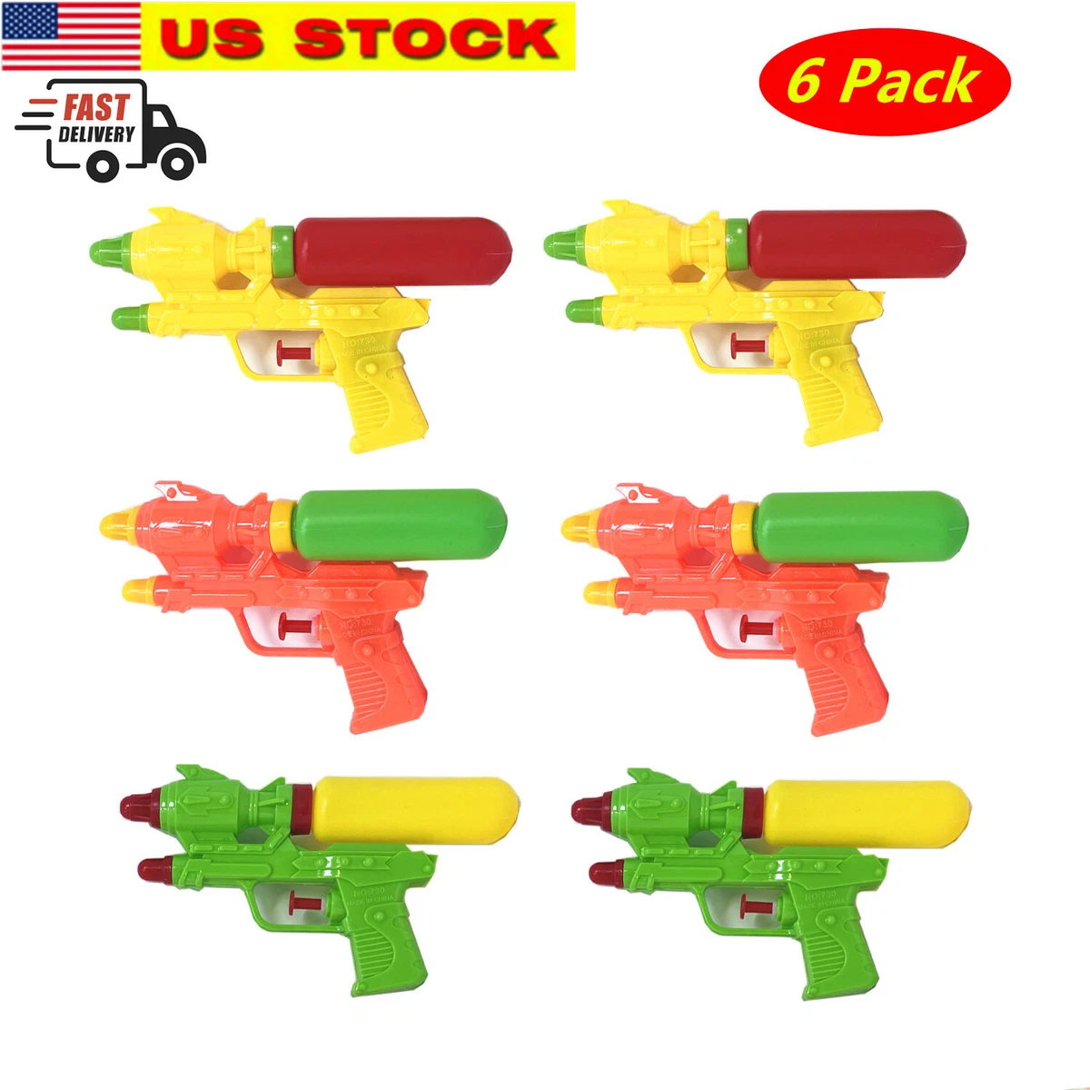 6 PCs 7 Water Gun, Water Gun for Kids, Water Squirt Gun Toy , Shoots 20  Feet