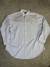 Ralph Lauren Shirt Mens L Blue Striped Long Sleeve Button Up Classic Fit