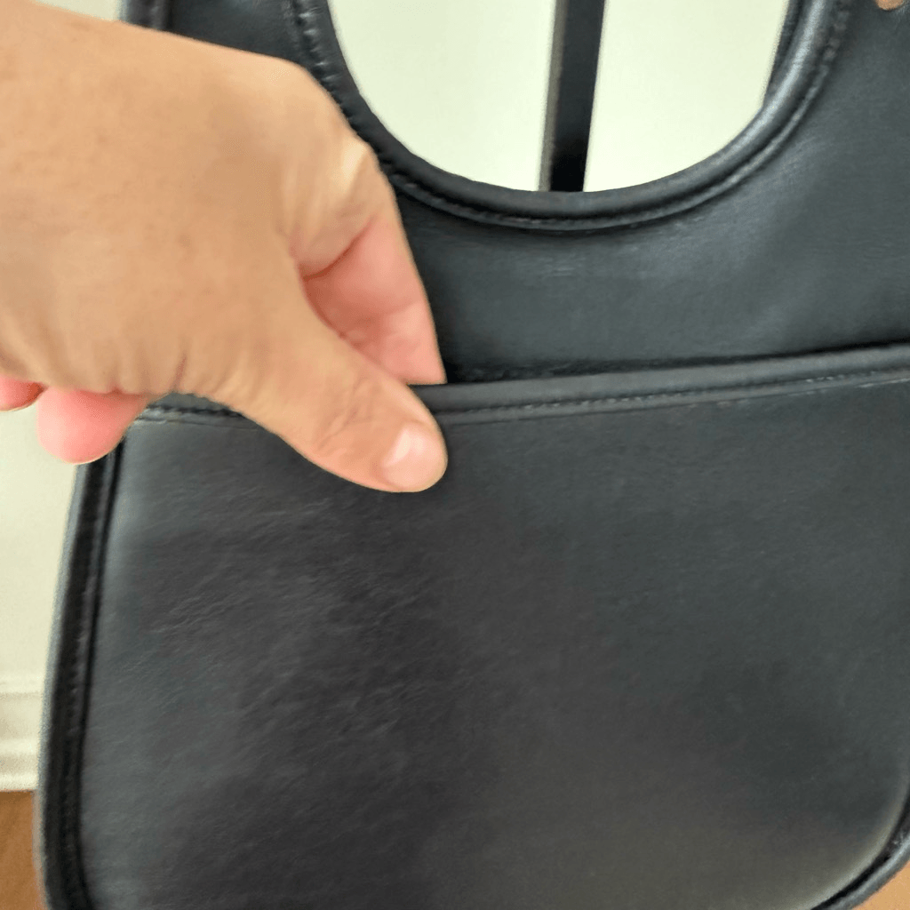 Vintage 90s Coach Crescent Saddle Bag Black Leather Brass