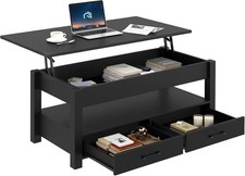 Coffee Table, Lift Top Coffee Table with Drawers and Hidden Compartment, Retr...