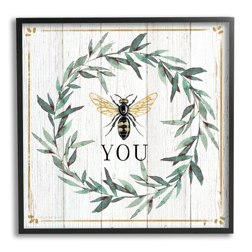 Bee You Quote Farm Floral Insect Pun Wall Art, 17 x 17, Black Framed