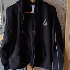 Reebok Heritage Men's Full Zip Hoodie Black Fleece Pockets Long Sleeve XL