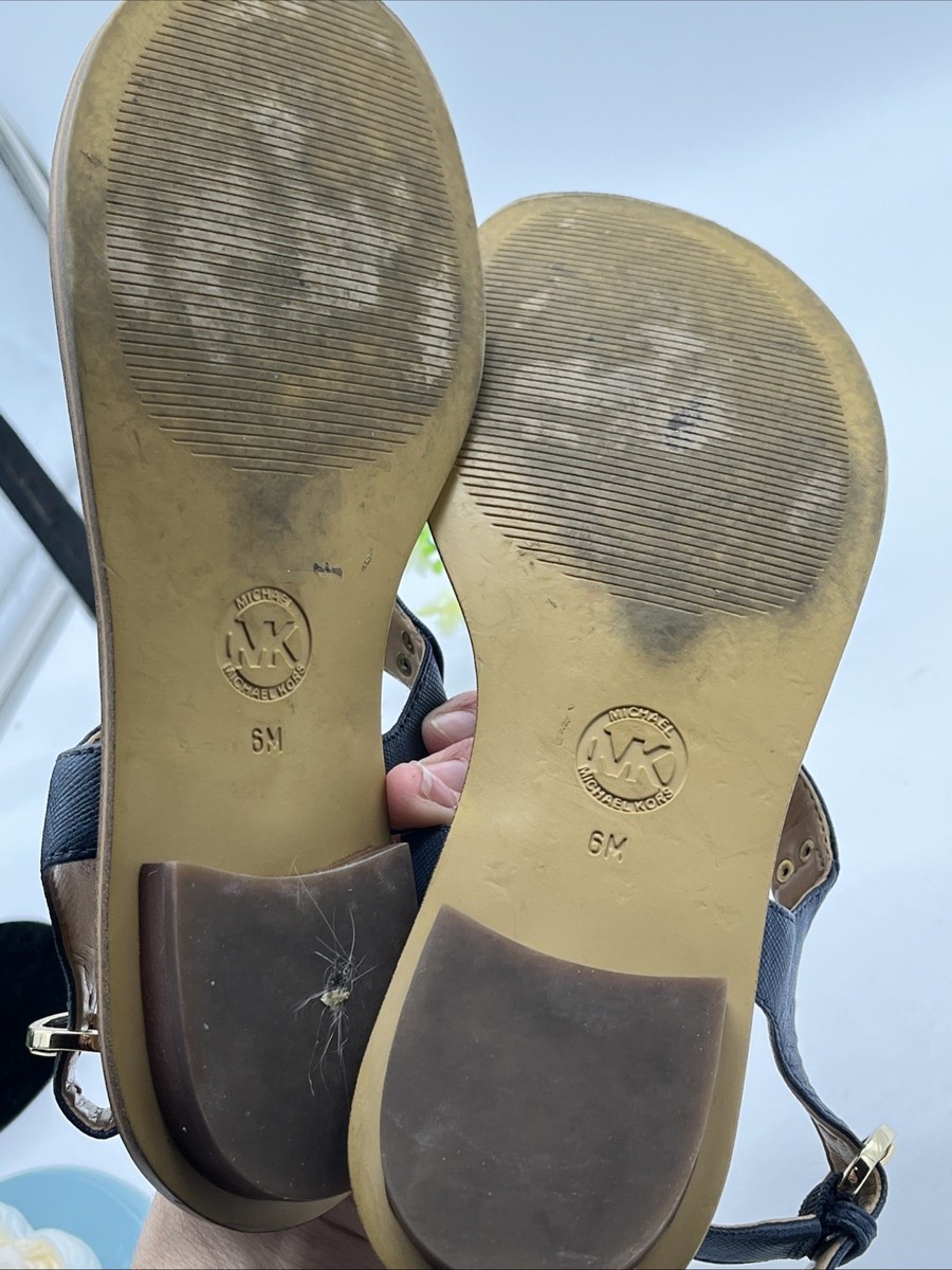 MICHAEL Michael Kors Womens MK Plate Navy Blue Thong Sandals