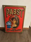 Vintage Pabst Blue Ribbon PBR Good Old-Time Flavor Woman Lady Beer Sign 19x14”