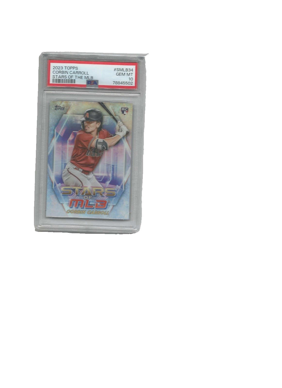 2023 TOPPS, CORBIN CARROLL, STARS OF THE MLB; ROOKIE CARD, # SMLB34, PSA 10, G/M view 2