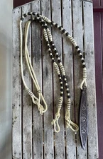 Oklahoma Style Romal Reins with Leather Popper Braided Natural Rawhide Romel