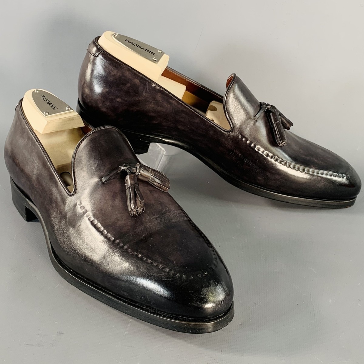 MAGNANNI Size 11 Black Leather Tassels Slip On Loafers | eBay