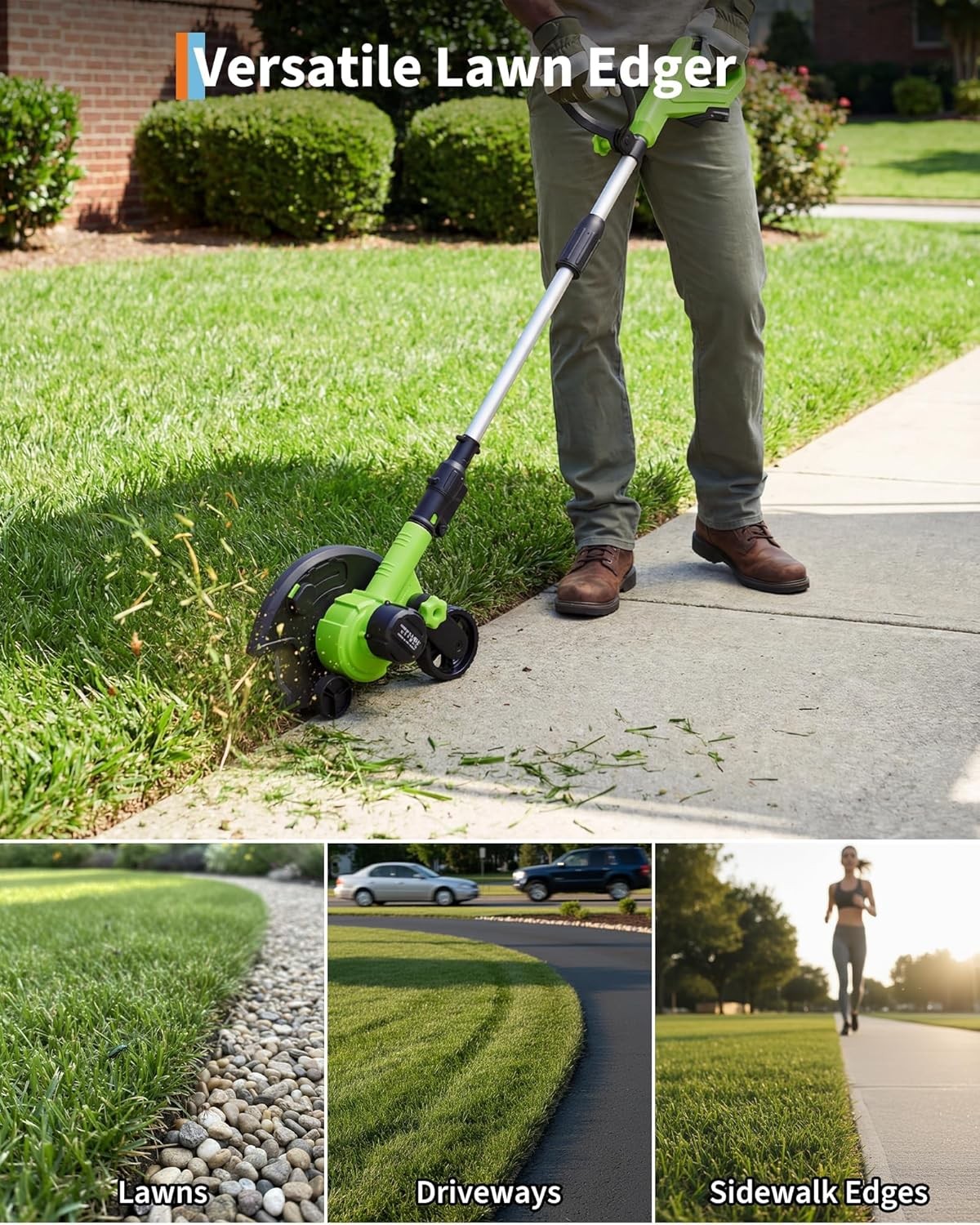 20V Cordless Lawn Edger w/4.0Ah Battery 9in Blade Electric Edger Tool ...