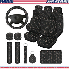13 Pcs Western Print Car Seat Cover Full Set Women Men Gray And Black 13 Pcs Western Print Car Seat Cover Full Set Women Men Gray And Black