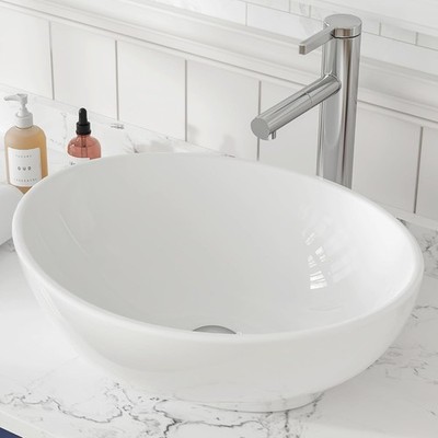 Meje 16x13 Zoll Oval Weiß Keramik Gefäß Spüle, Moderne Eierform Schüssel, Über Coun