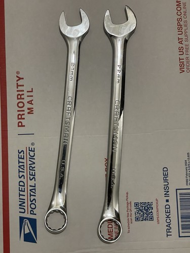 Craftsman Professional 44951 44952 USA 21mm 22mm Polished Combination Wrench Set
