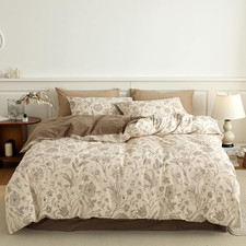 Cozy 100 Cotton Reversible Floral Duvet Cover Set, Queen, Dark Brown/Beige