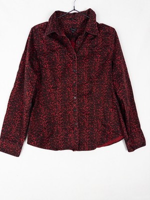 Talbots Shirt Womens 12 Red Black Animal Print Safari Cotton Blend Casual