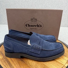 Church's Pembrey Suede Penny Loafers Men's Size 8 US / 7 UK Navy Blue Shoes