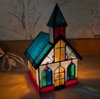Vintage Church Tiffany Style Stain Glass Light Up Music Box Amazing Grace