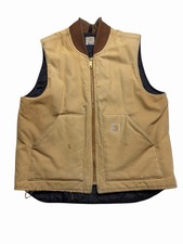 Carhartt Brown Vest Large Quilt lined V01 BRN Distressed