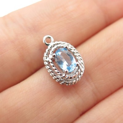 ROSS SIMONS 925 Sterling Silber echter Blautopas minimalistischer Charm Anhänger