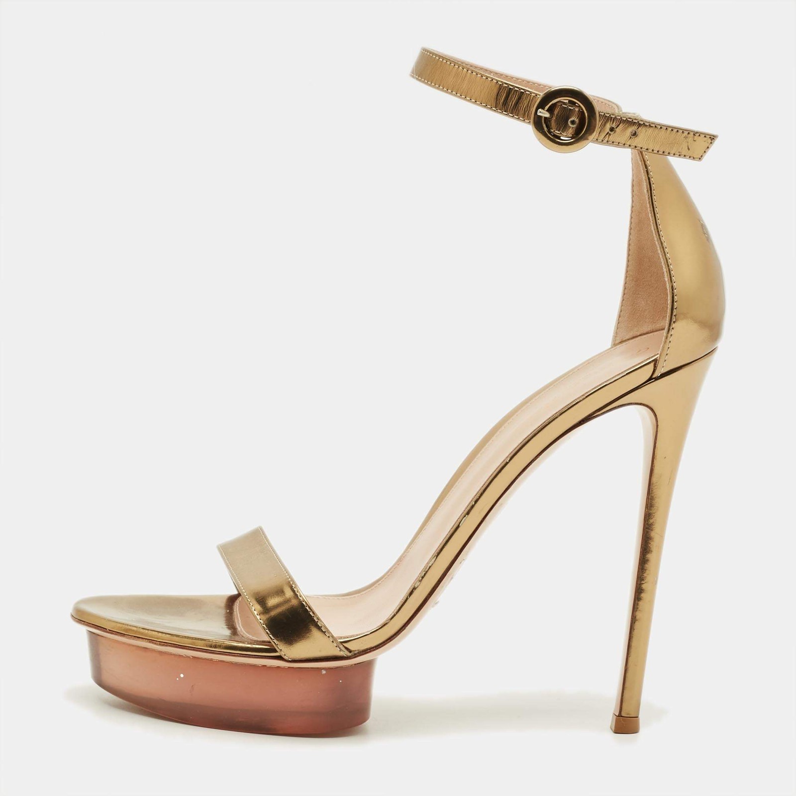 Gianvito Rossi Portofino Size 41 Gold Leather Ankle Strap Sandals