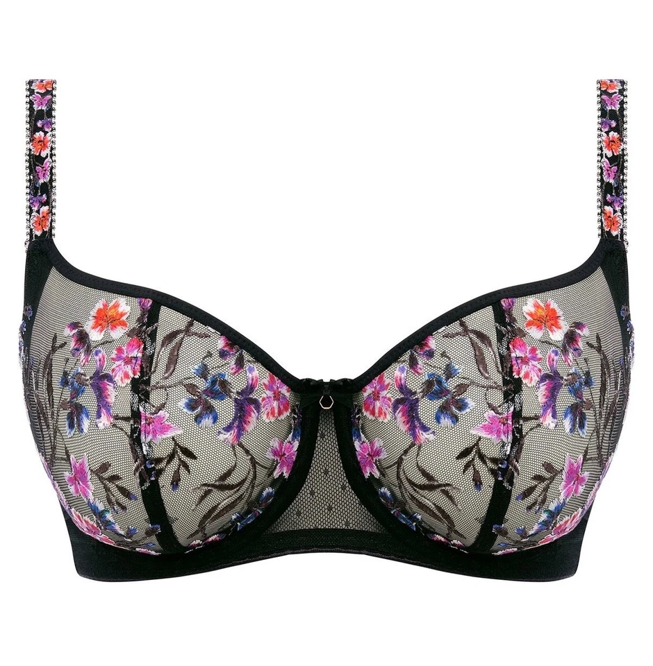 Sujetador Fantasie Aurelia Negro Malla Floral Talla 38F Costura Vertical Balcón 101007 Nuevo Foto 4 de 4