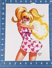 Sexy BOOM BOOM in Heart Dress X-Men Pin Up original art Scott Dalrymple 8.5x11"